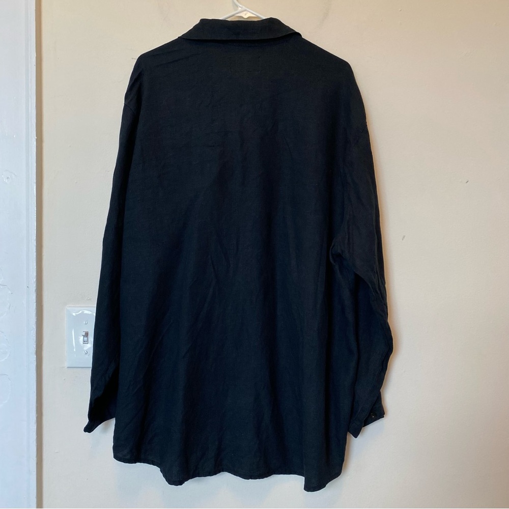 FLAX Jeanne Engelhart Unisex Linen Button Down Shirt Black Sz Large - Picture 8 of 8
